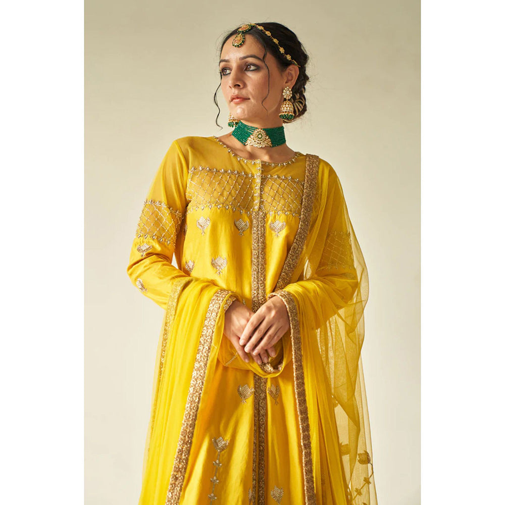 Kanika Sharma Yellow Heavy Jacket with Skirt and Dupatta (Set of 3)