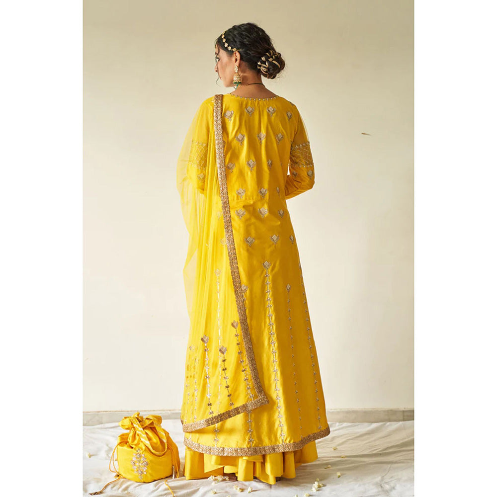 Kanika Sharma Yellow Heavy Jacket with Skirt and Dupatta (Set of 3)