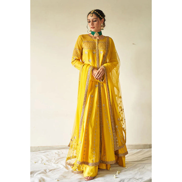 Kanika Sharma Yellow Heavy Jacket with Skirt and Dupatta (Set of 3)