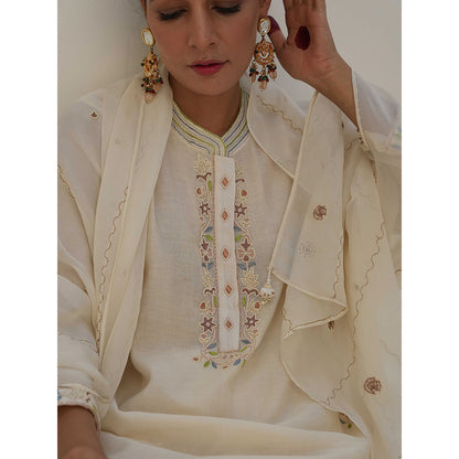 Kanika Sharma Off White Pearl and Resham Embroidery Sharara (Set of 3)