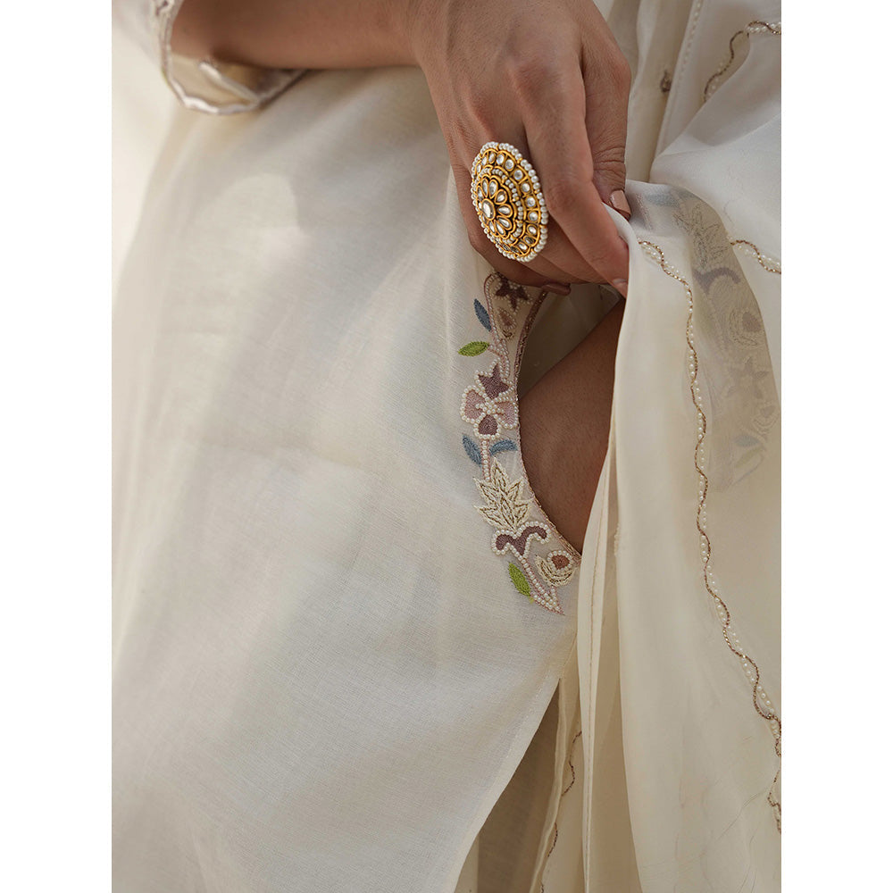 Kanika Sharma Off White Pearl and Resham Embroidery Sharara (Set of 3)