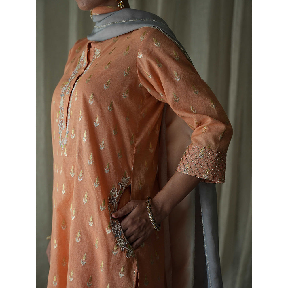 Kanika Sharma Orange Pearl and Resham Embroidered Kurta (Set of 3)