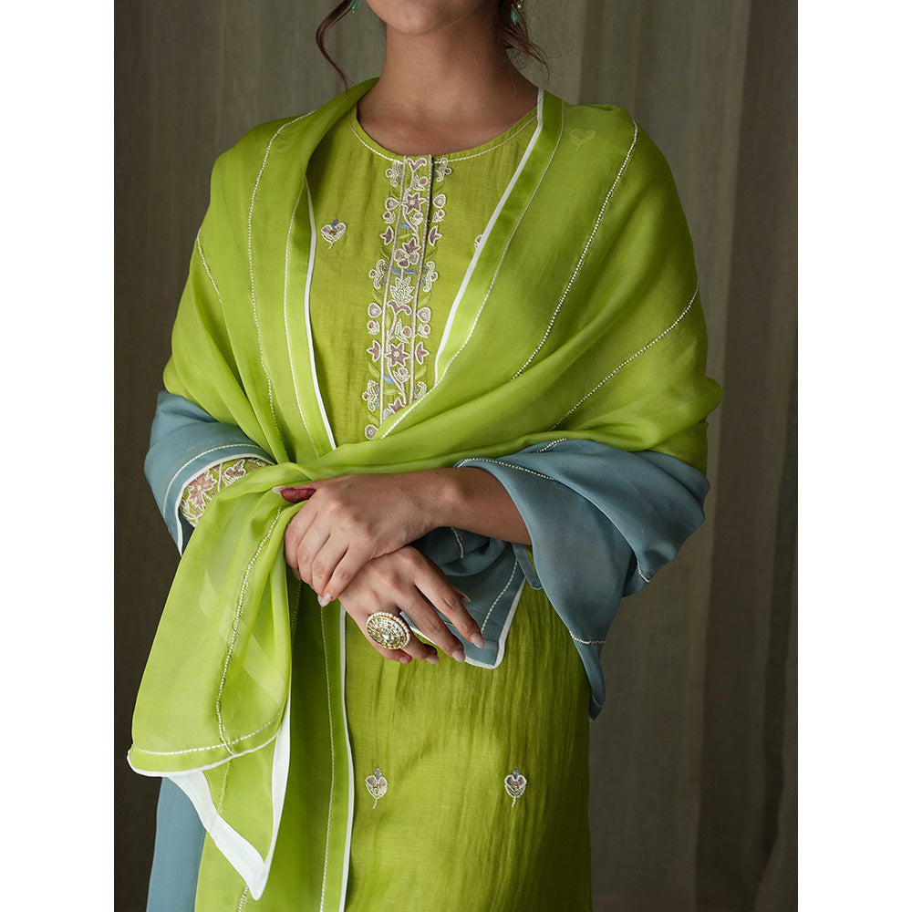 Kanika Sharma Green Pearl and Resham Hand Embroidered Kurta (Set of 3)