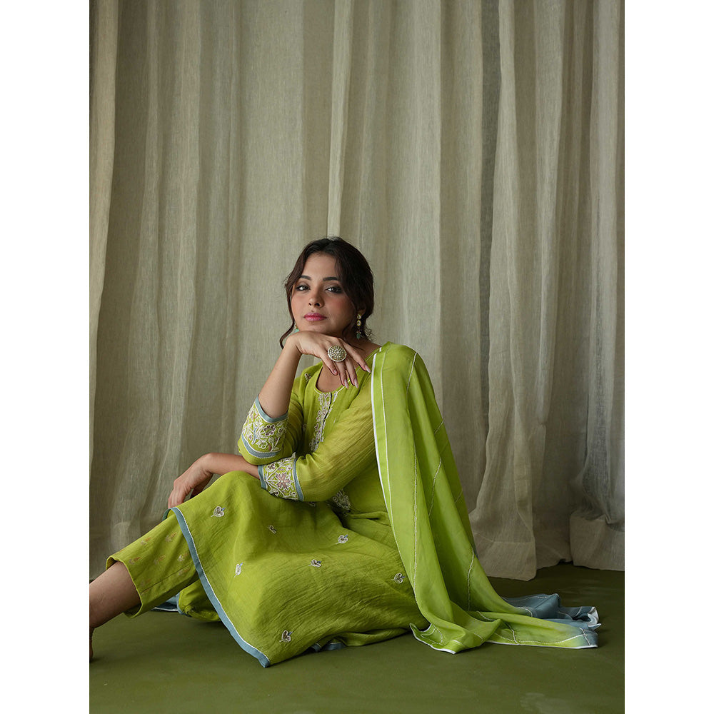 Kanika Sharma Green Pearl and Resham Hand Embroidered Kurta (Set of 3)