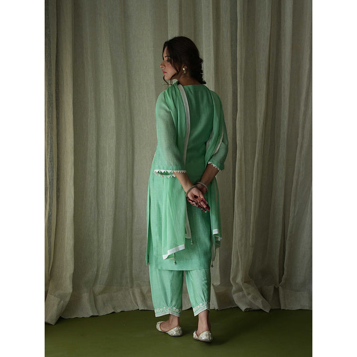 Kanika Sharma Pista Green Pearl Hand Embroidered Kurta (Set of 3)