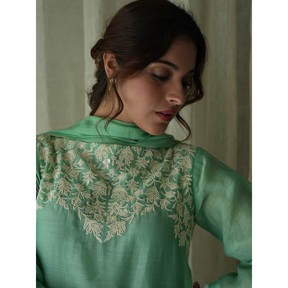 Kanika Sharma Pista Green Pearl Hand Embroidered Kurta (Set of 3)