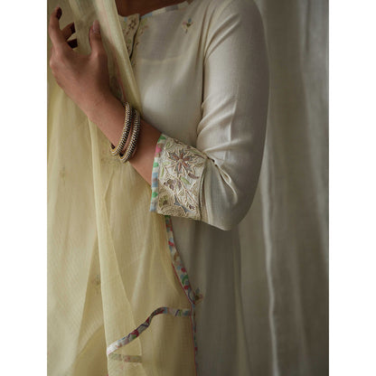 Kanika Sharma Off White Pearl and Resham Hand Embroidered Palazzo (Set of 3)