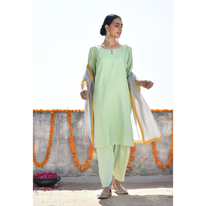 Kanika Sharma Hara Lahoriya Kurta with Peshwa Salwar & Dupatta (Set of 3)