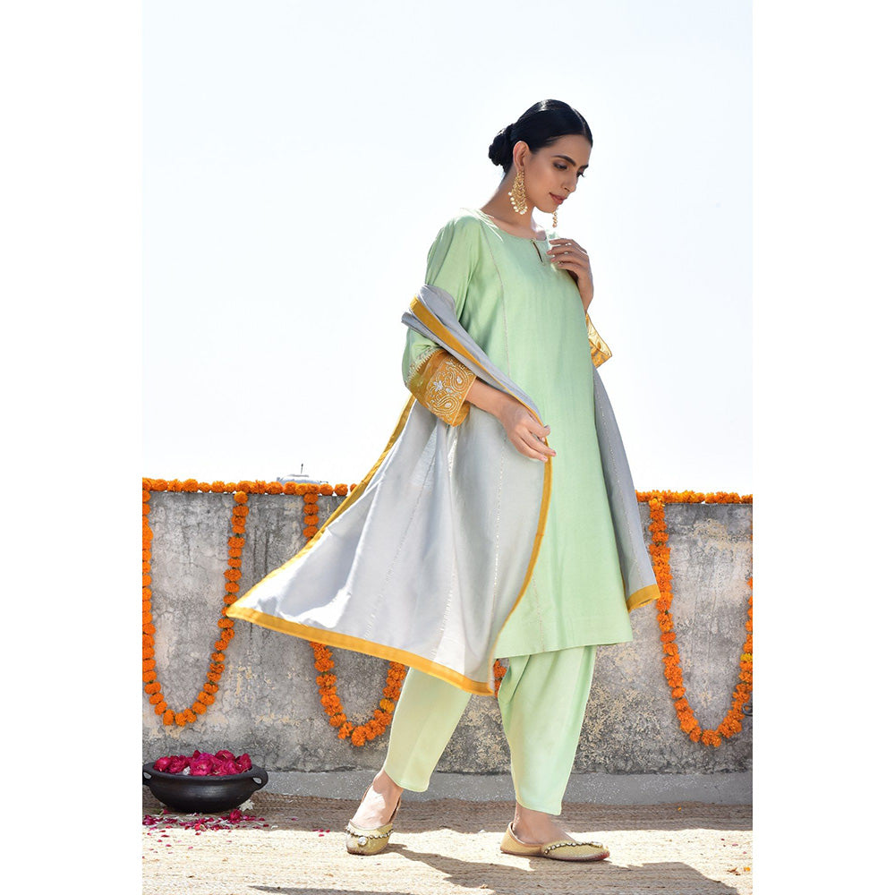 Kanika Sharma Hara Lahoriya Kurta with Peshwa Salwar & Dupatta (Set of 3)