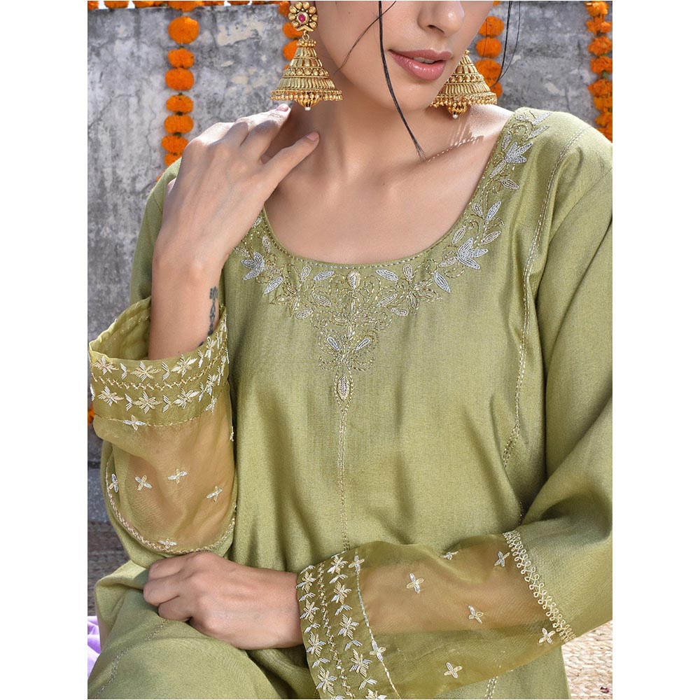 Kanika Sharma Mehndi Lahoriya Seedha Kurta with Pant & Dupatta (Set of 3)