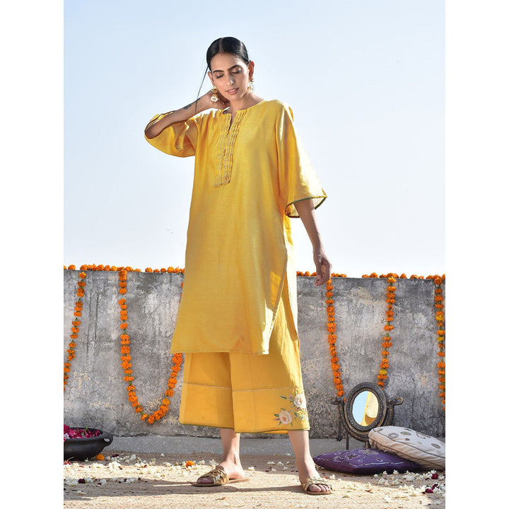 Kanika Sharma Haldi Chanderi Kurta with Palazzo (Set of 2)