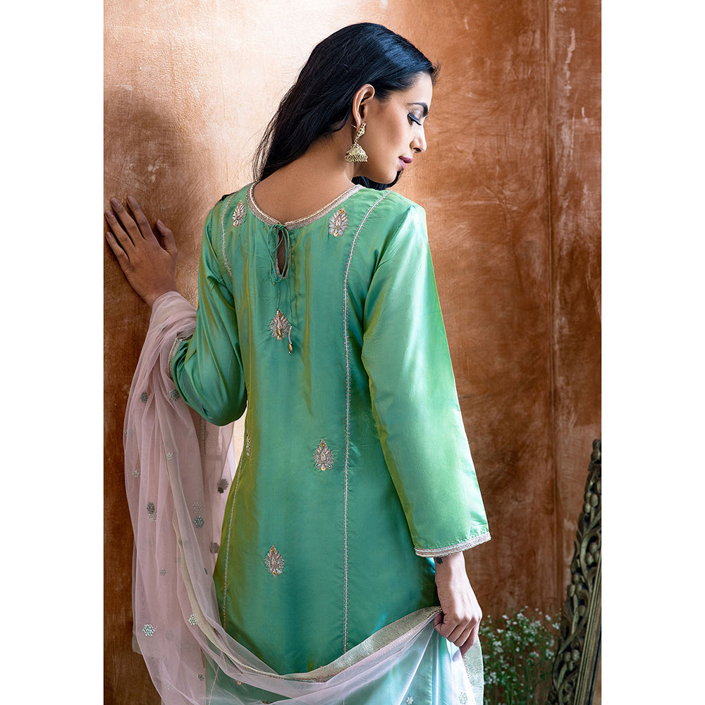 Kanika Sharma Green Embroidered Kurta And Churidar With Dupatta (Set of 3)