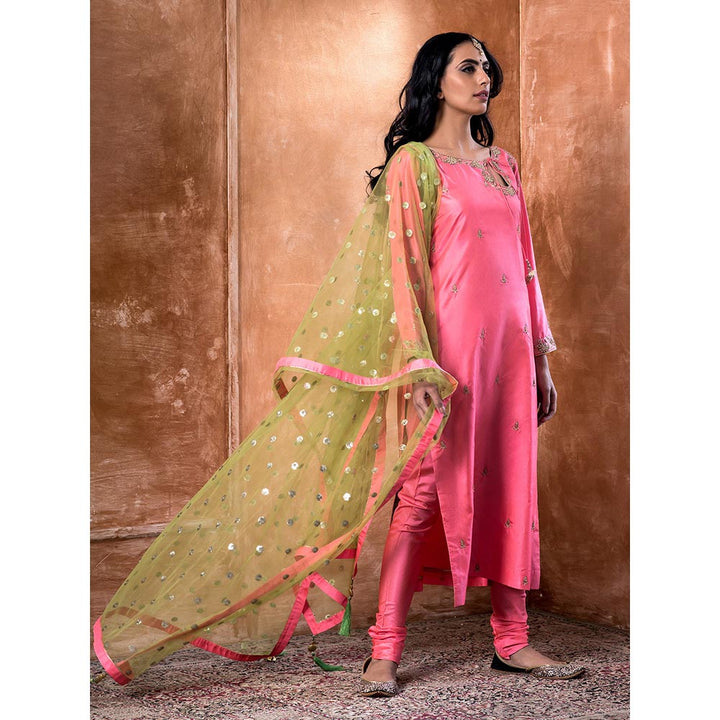 Kanika Sharma Pink Embroidered Kurta And Churidar With Dupatta (Set of 3)