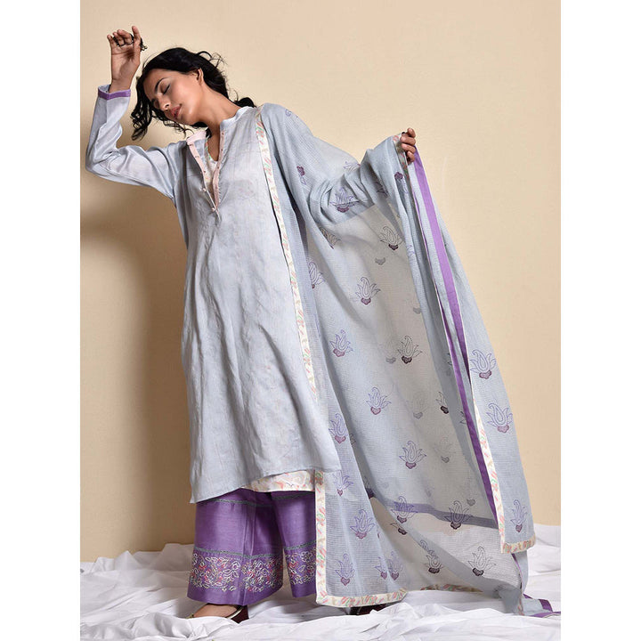 Kanika Sharma Grey Chanderi Kurta Set With Dupatta