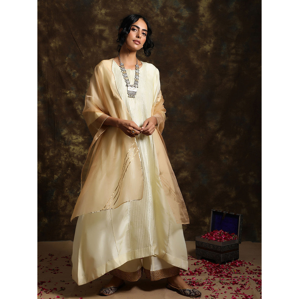 Kanika Sharma Waheeda A-Line Kurta And Palazzo With Organza Dupatta (Set of 3)