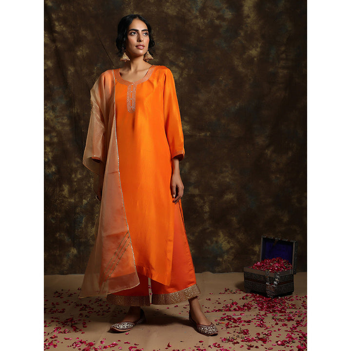 Kanika Sharma Kesari Kurta And Palazzo With Organza Dupatta (Set of 3)