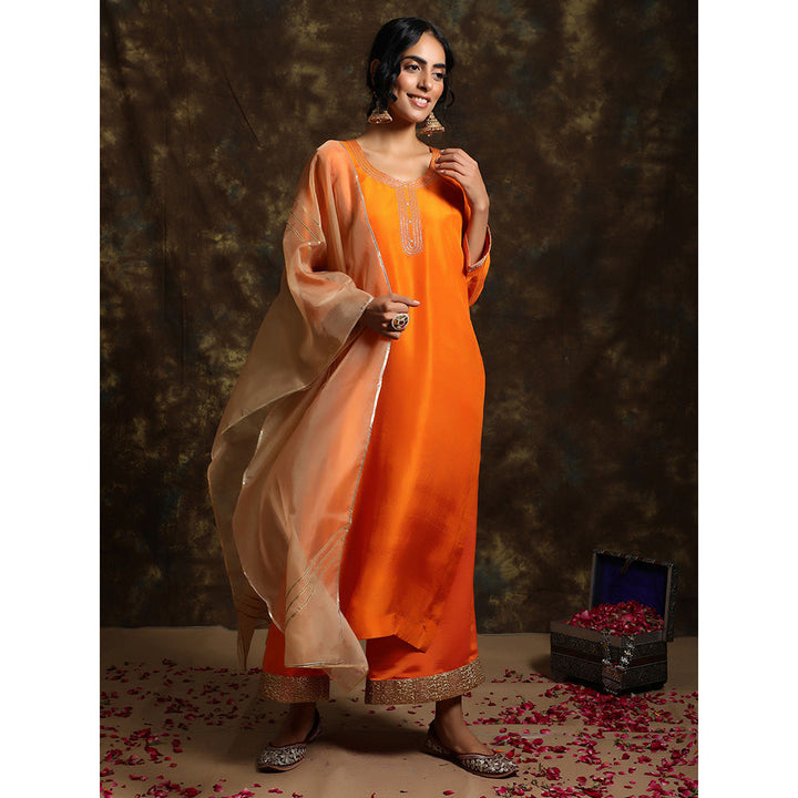 Kanika Sharma Kesari Kurta And Palazzo With Organza Dupatta (Set of 3)