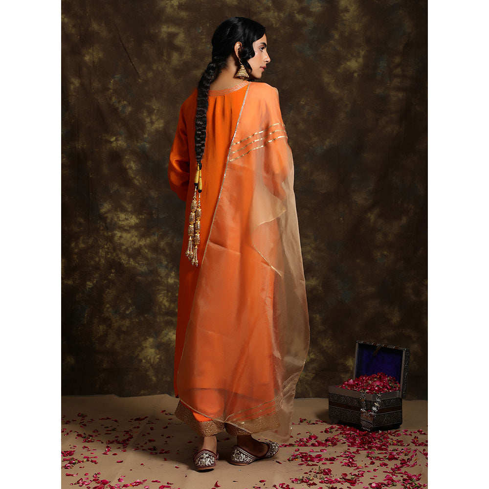 Kanika Sharma Kesari Kurta And Palazzo With Organza Dupatta (Set of 3)