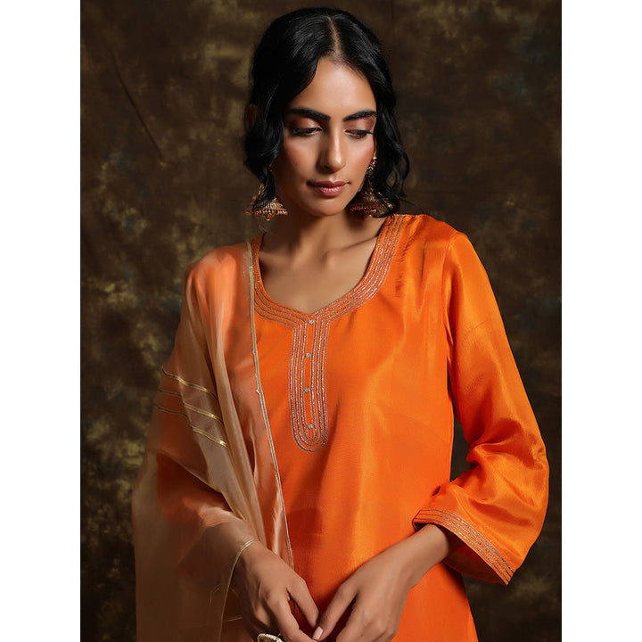 Kanika Sharma Kesari Kurta And Palazzo With Organza Dupatta (Set of 3)