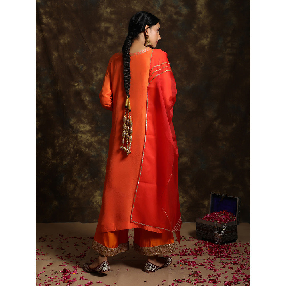 Kanika Sharma Laal Baag Kurta And Palazzo With Organza Dupatta (Set of 3)