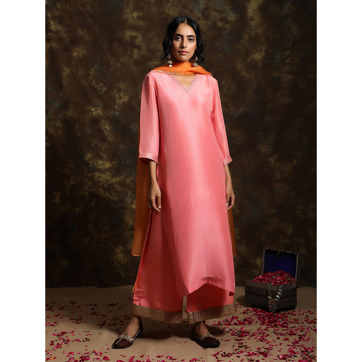 Kanika Sharma Gulabi Kurta And Palazzo With Organza Dupatta (Set of 3)