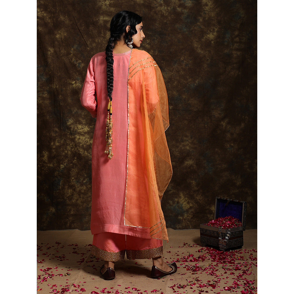 Kanika Sharma Gulabi Kurta And Palazzo With Organza Dupatta (Set of 3)