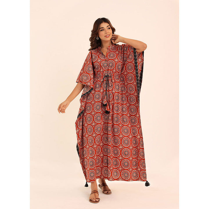 Kaori By Shreya Red Printed Relaxed Kaftan Kurta with Waist Dori