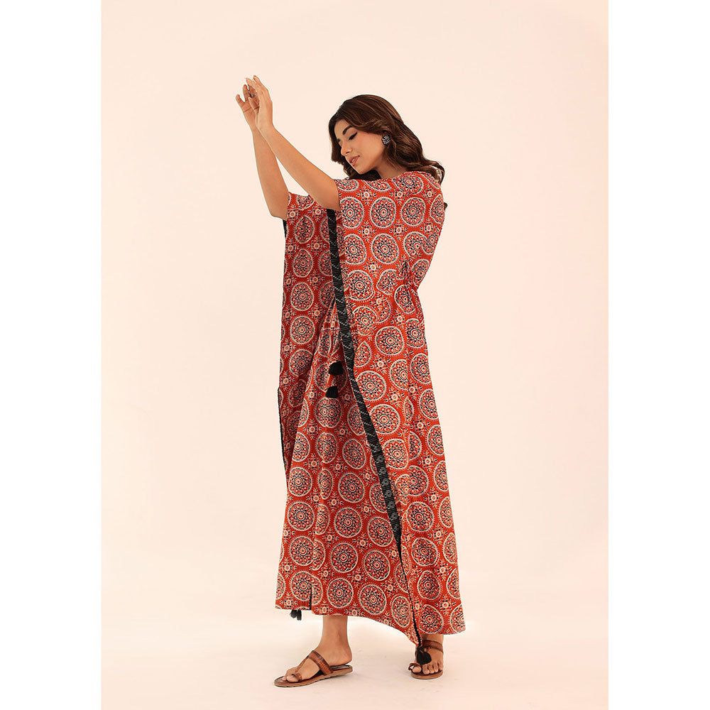 Kaori By Shreya Red Printed Relaxed Kaftan Kurta with Waist Dori