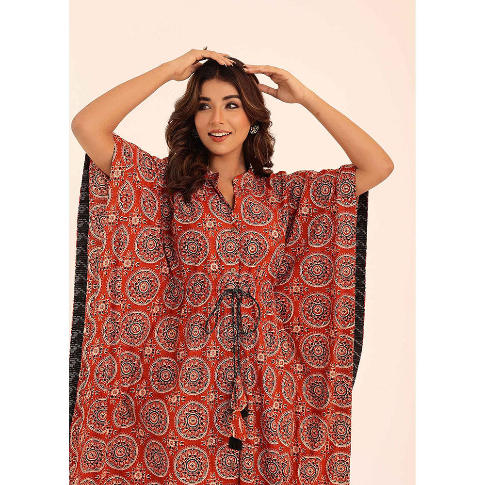 Kaori By Shreya Red Printed Relaxed Kaftan Kurta with Waist Dori