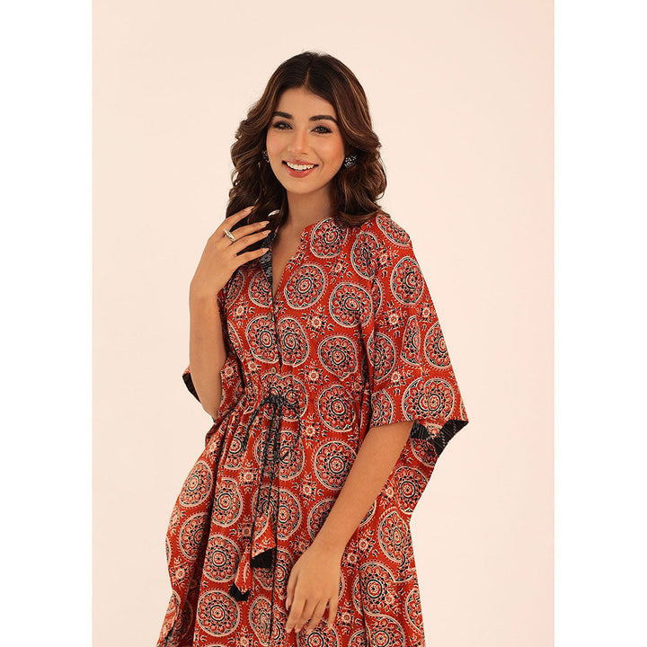 Kaori By Shreya Red Printed Relaxed Kaftan Kurta with Waist Dori