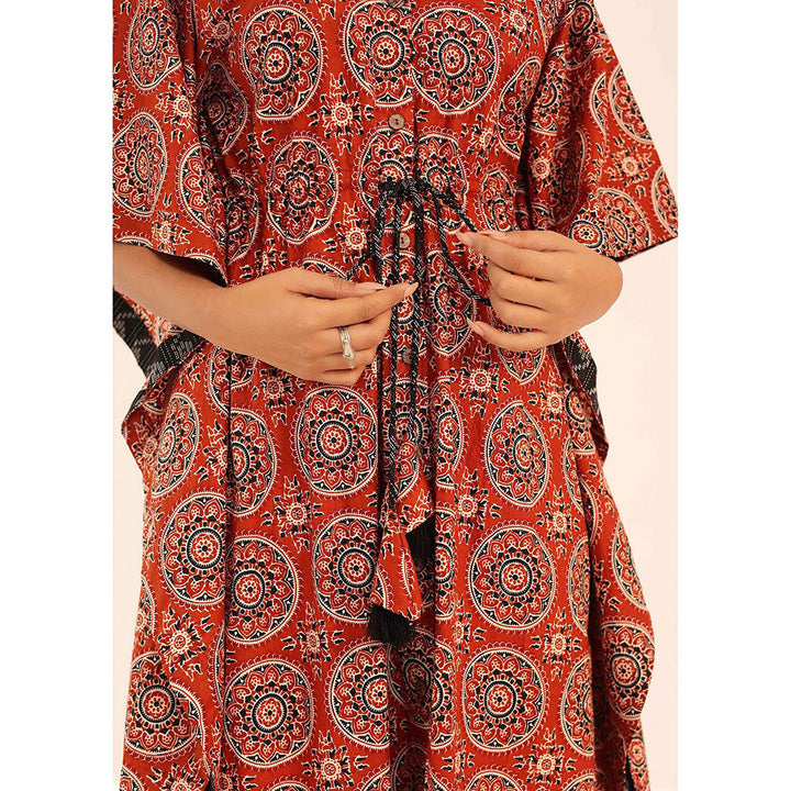 Kaori By Shreya Red Printed Relaxed Kaftan Kurta with Waist Dori