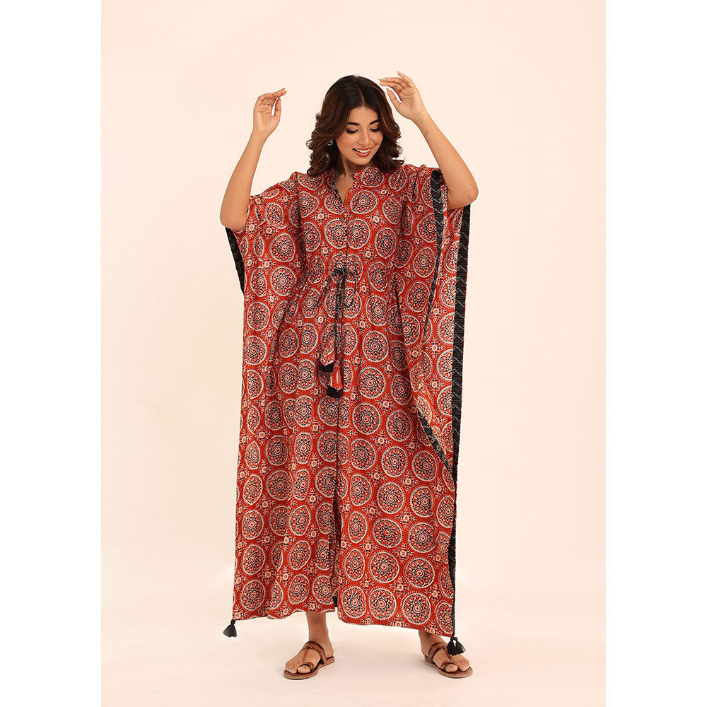 Kaori By Shreya Red Printed Relaxed Kaftan Kurta with Waist Dori