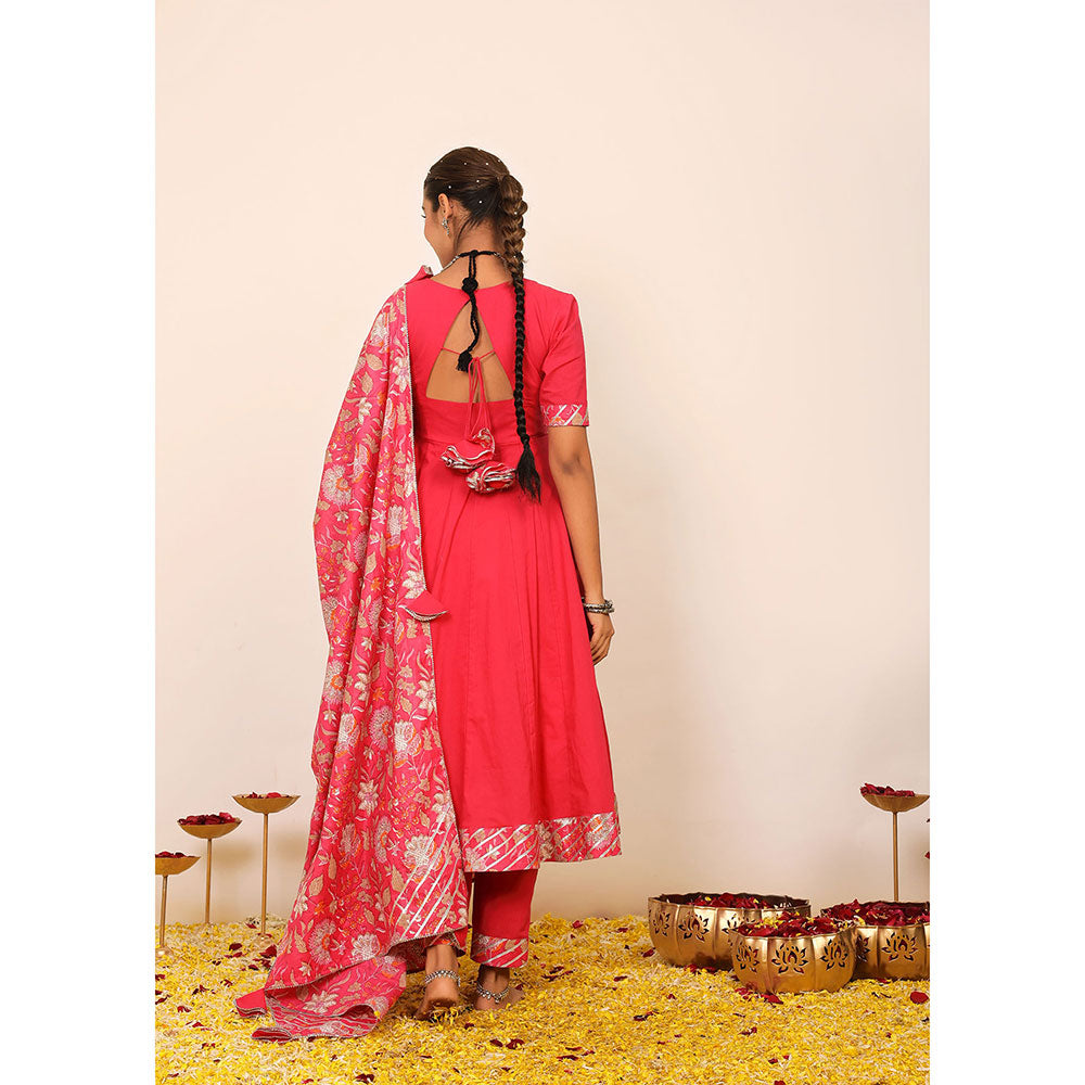 Kaori By Shreya Rani Pink Solid Anarkali Suit with Pant & Printed Dupatta (Set of 3)