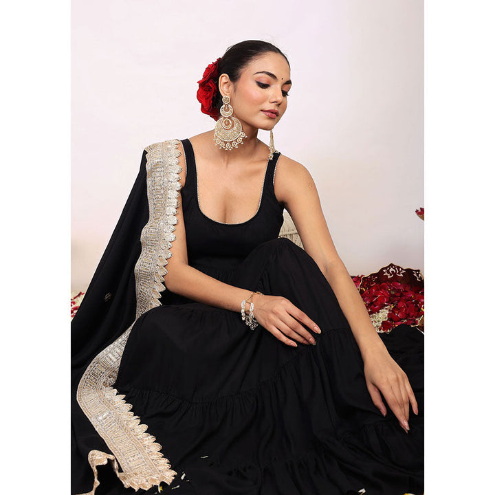 Kaori By Shreya Black Solid Anarkali Kurta with Gota Work at Border Dupatta (Set of 2)