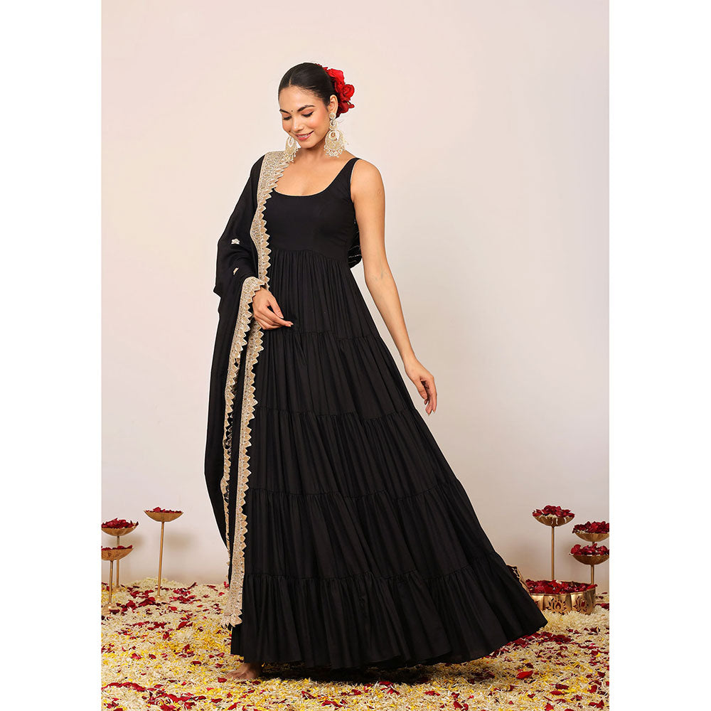 Kaori By Shreya Black Solid Anarkali Kurta with Gota Work at Border Dupatta (Set of 2)