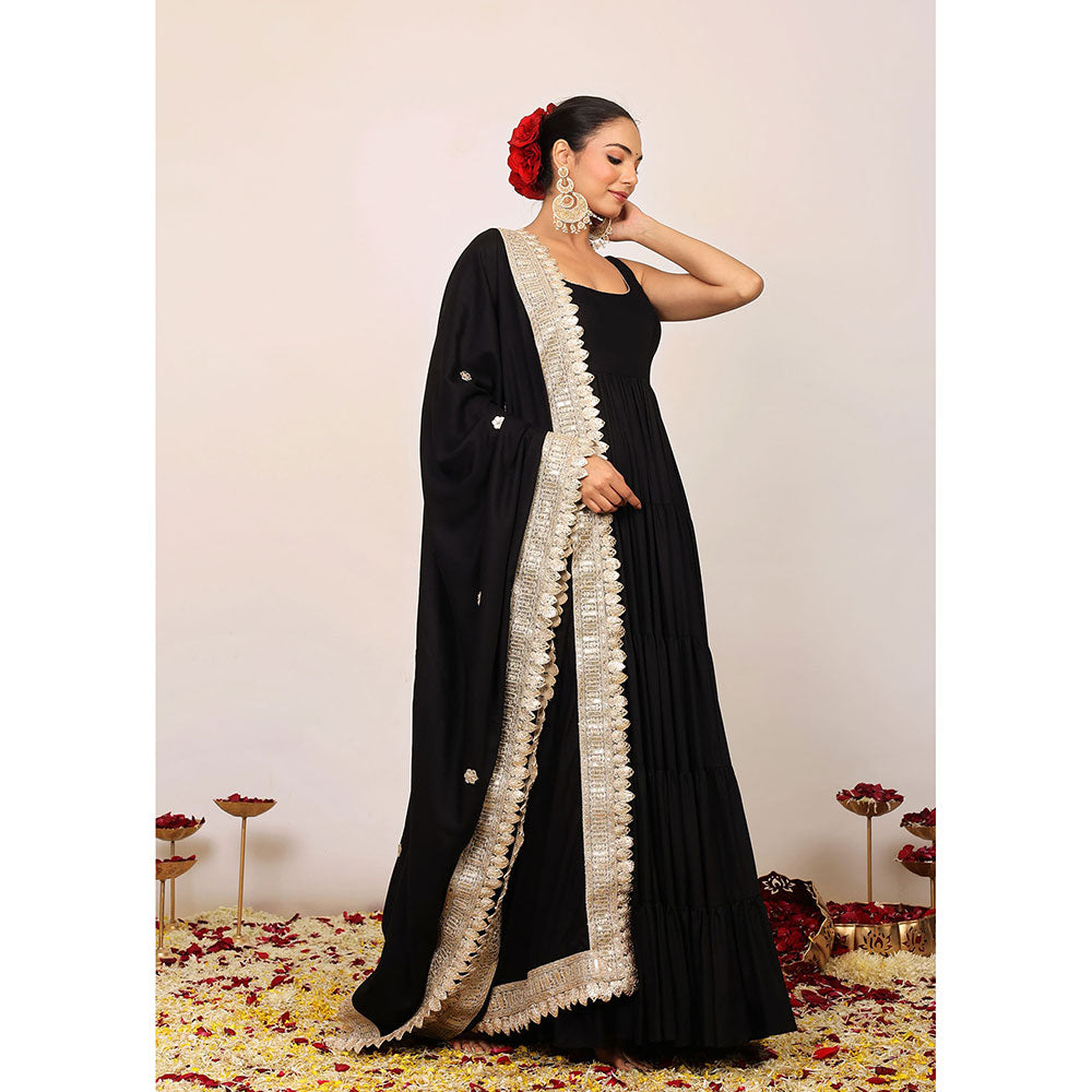 Kaori By Shreya Black Solid Anarkali Kurta with Gota Work at Border Dupatta (Set of 2)