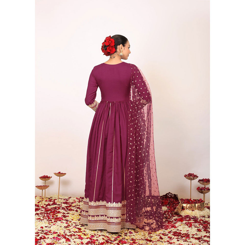 Kaori By Shreya Pink Solid Anarkali Kurta with Gota Work at Bottom with Dupatta (Set of 2)