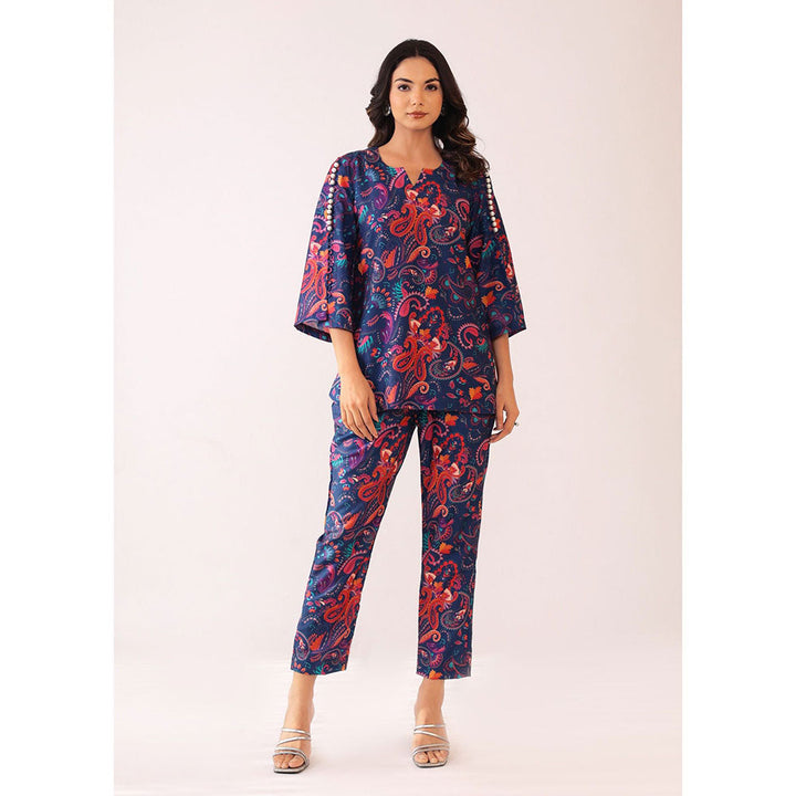 Kaori By Shreya Blue and Pink Printed Relaxed Co-ords Top and Pant with 2 Pockets (Set of 2)