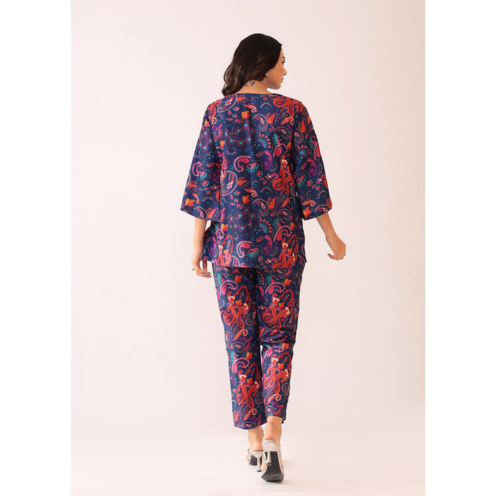 Kaori By Shreya Blue and Pink Printed Relaxed Co-ords Top and Pant with 2 Pockets (Set of 2)