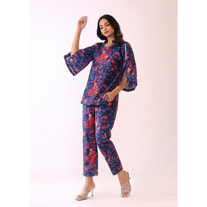 Kaori By Shreya Blue and Pink Printed Relaxed Co-ords Top and Pant with 2 Pockets (Set of 2)