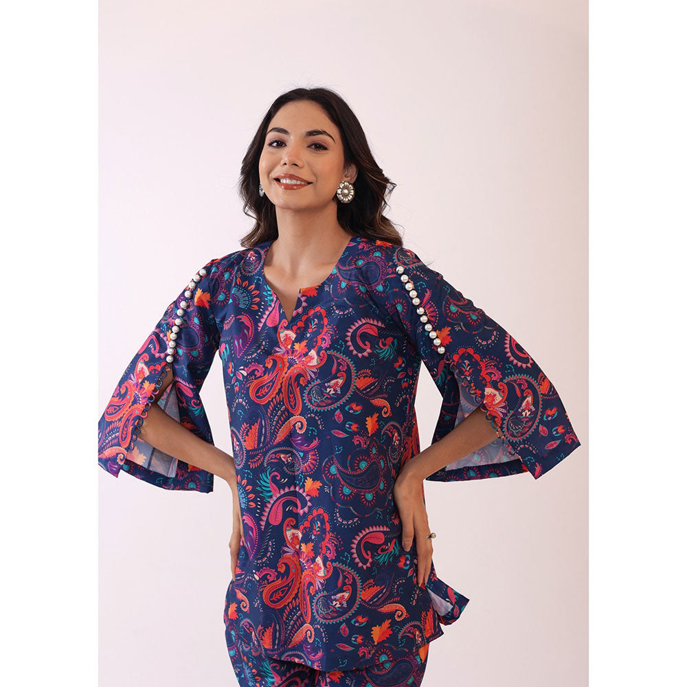 Kaori By Shreya Blue and Pink Printed Relaxed Co-ords Top and Pant with 2 Pockets (Set of 2)