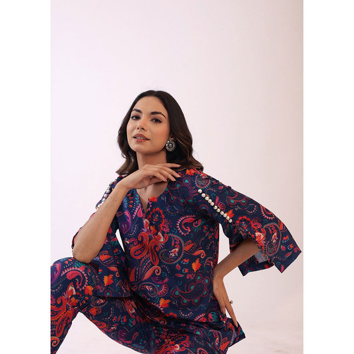 Kaori By Shreya Blue and Pink Printed Relaxed Co-ords Top and Pant with 2 Pockets (Set of 2)