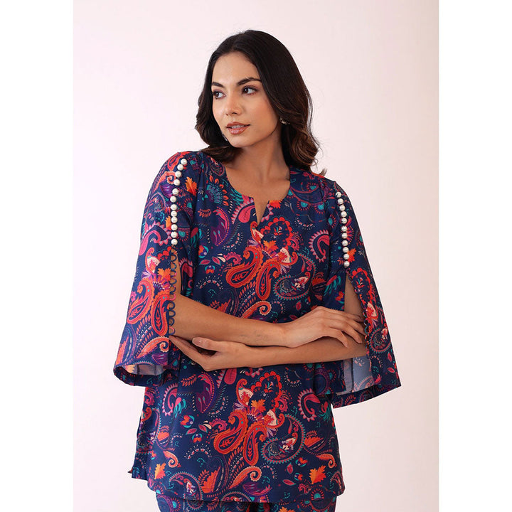 Kaori By Shreya Blue and Pink Printed Relaxed Co-ords Top and Pant with 2 Pockets (Set of 2)