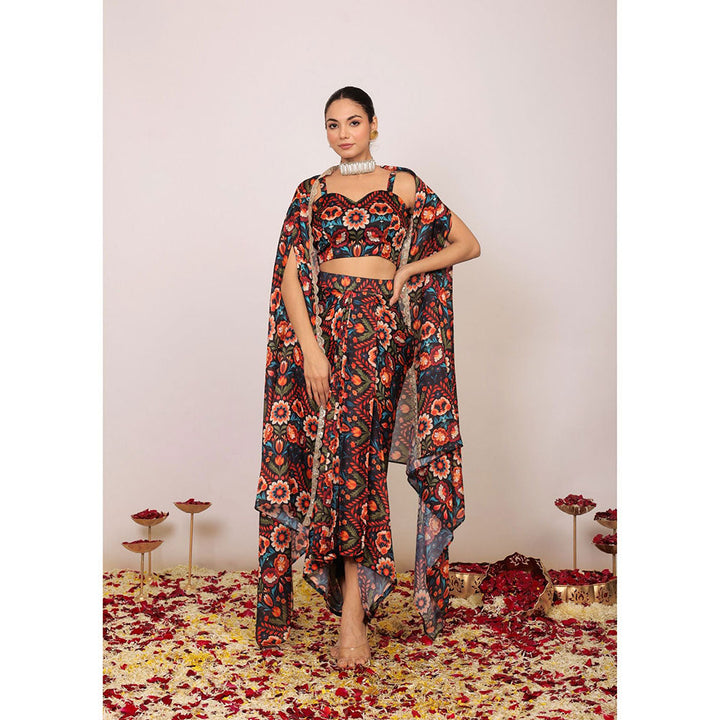 Kaori By Shreya Multicolour Floral Co-ords with Sweetheart Tube Top, Skirt and Shrug (Set of 3)