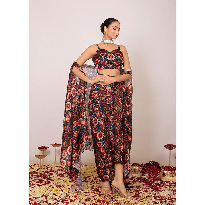 Kaori By Shreya Multicolour Floral Co-ords with Sweetheart Tube Top, Skirt and Shrug (Set of 3)