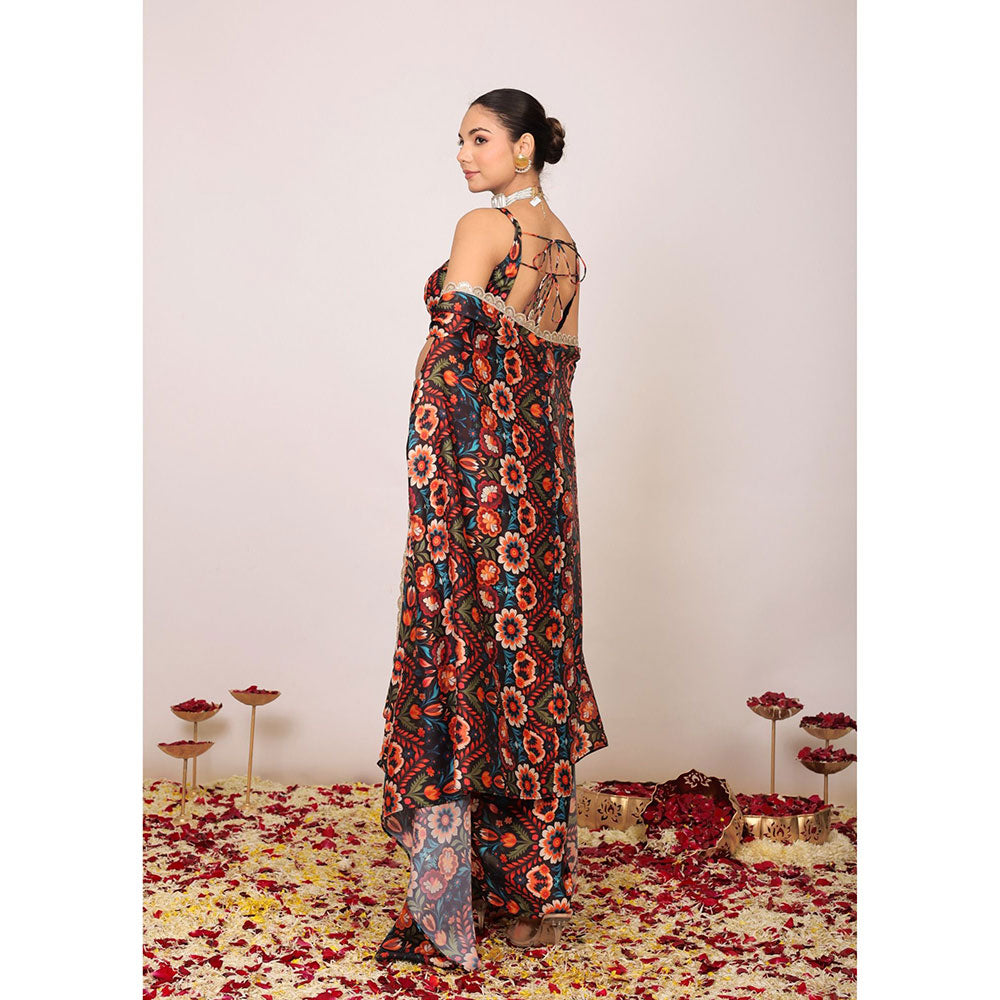 Kaori By Shreya Multicolour Floral Co-ords with Sweetheart Tube Top, Skirt and Shrug (Set of 3)