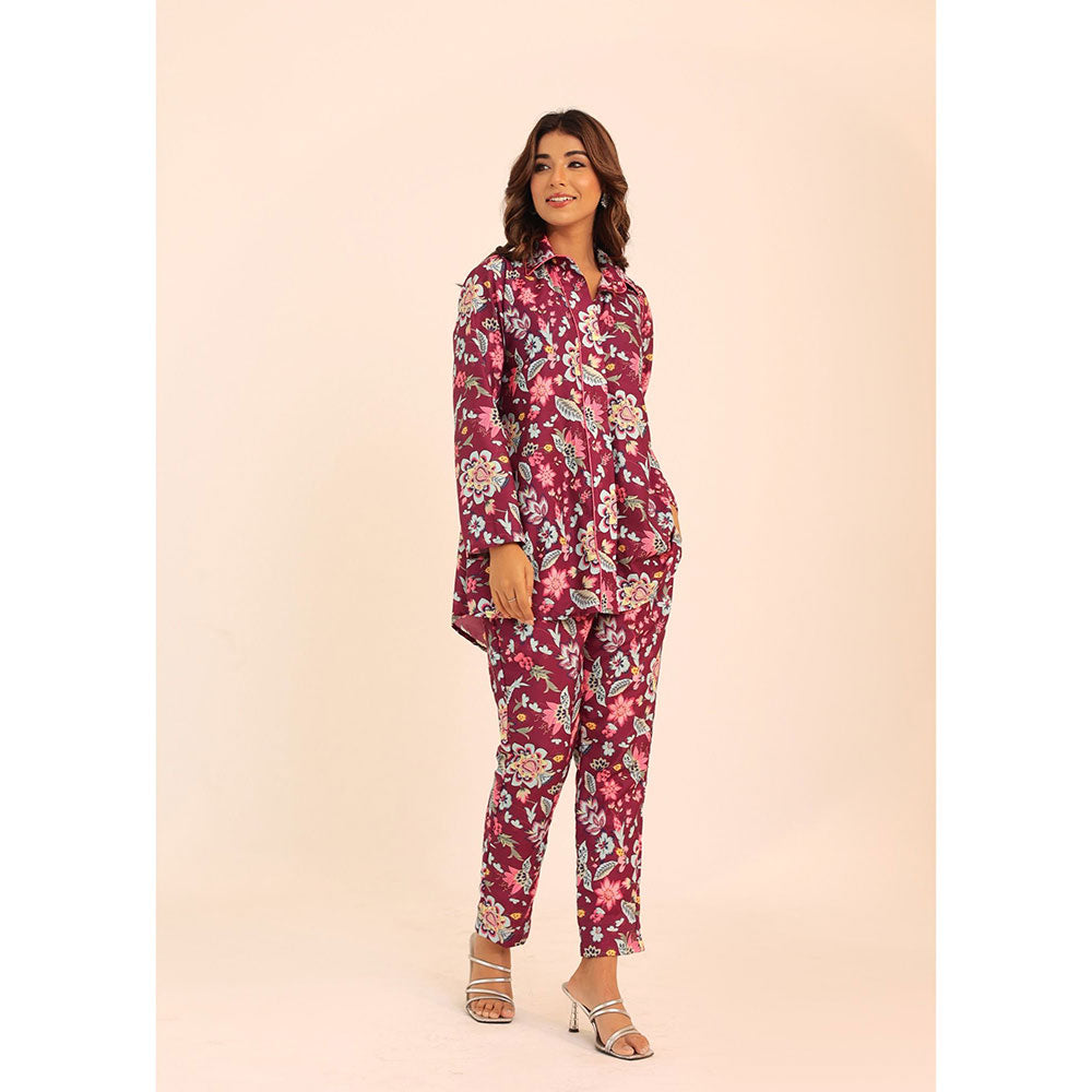 Kaori By Shreya Multicolour Floral Relaxed Co-ords With Collar Neckline Top and Pant (Set of 2)