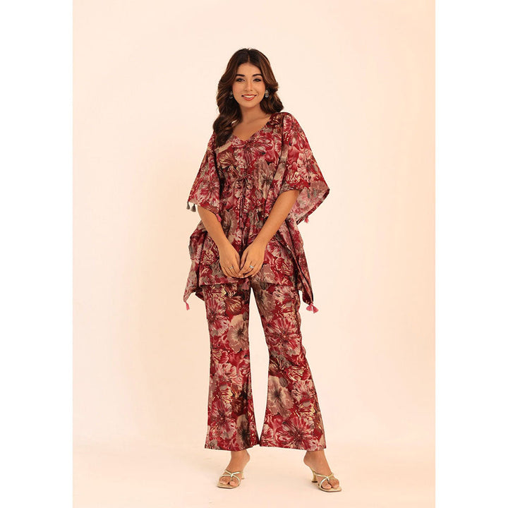 Kaori By Shreya Multicolour Floral Printed Western Style Co-ords Kaftan Top and Pant (Set of 2)