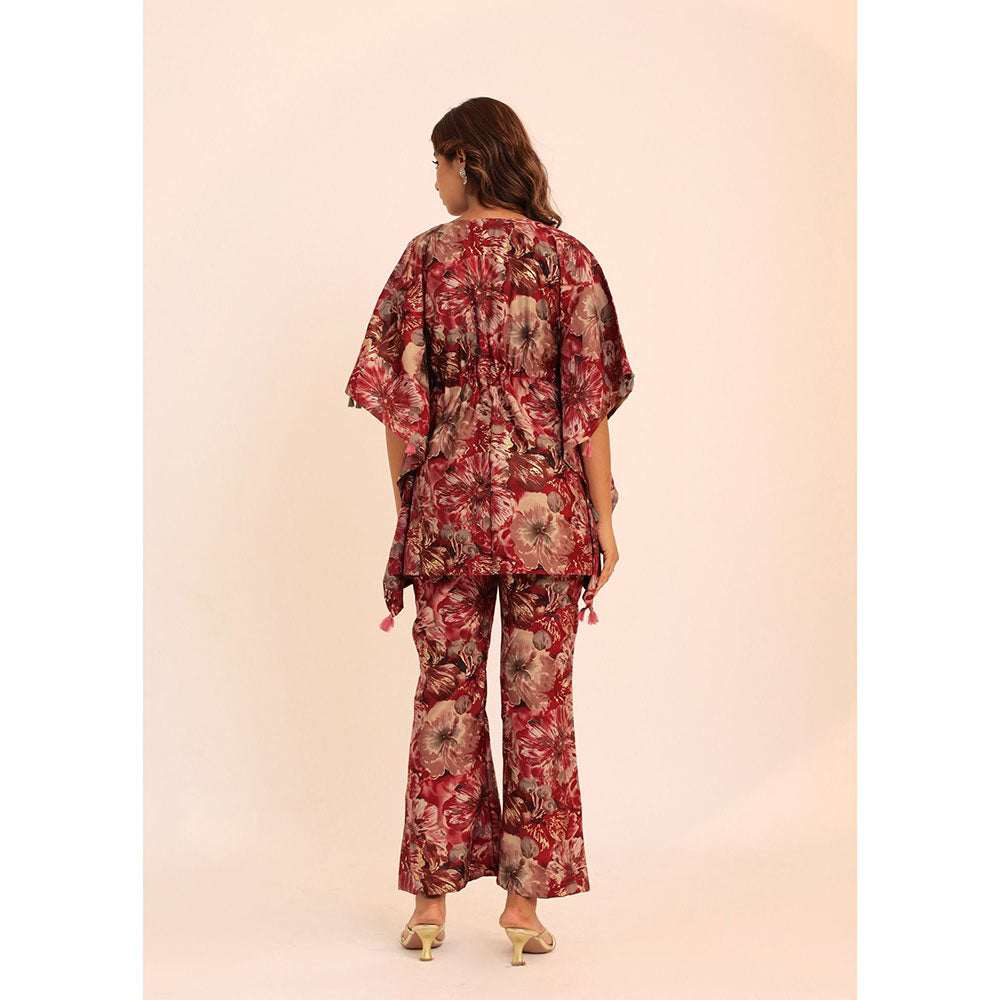 Kaori By Shreya Multicolour Floral Printed Western Style Co-ords Kaftan Top and Pant (Set of 2)