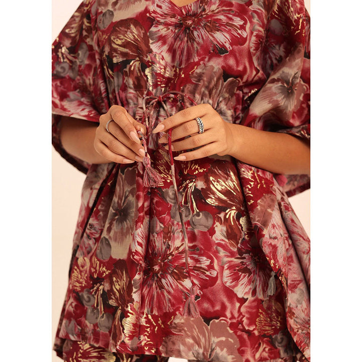 Kaori By Shreya Multicolour Floral Printed Western Style Co-ords Kaftan Top and Pant (Set of 2)